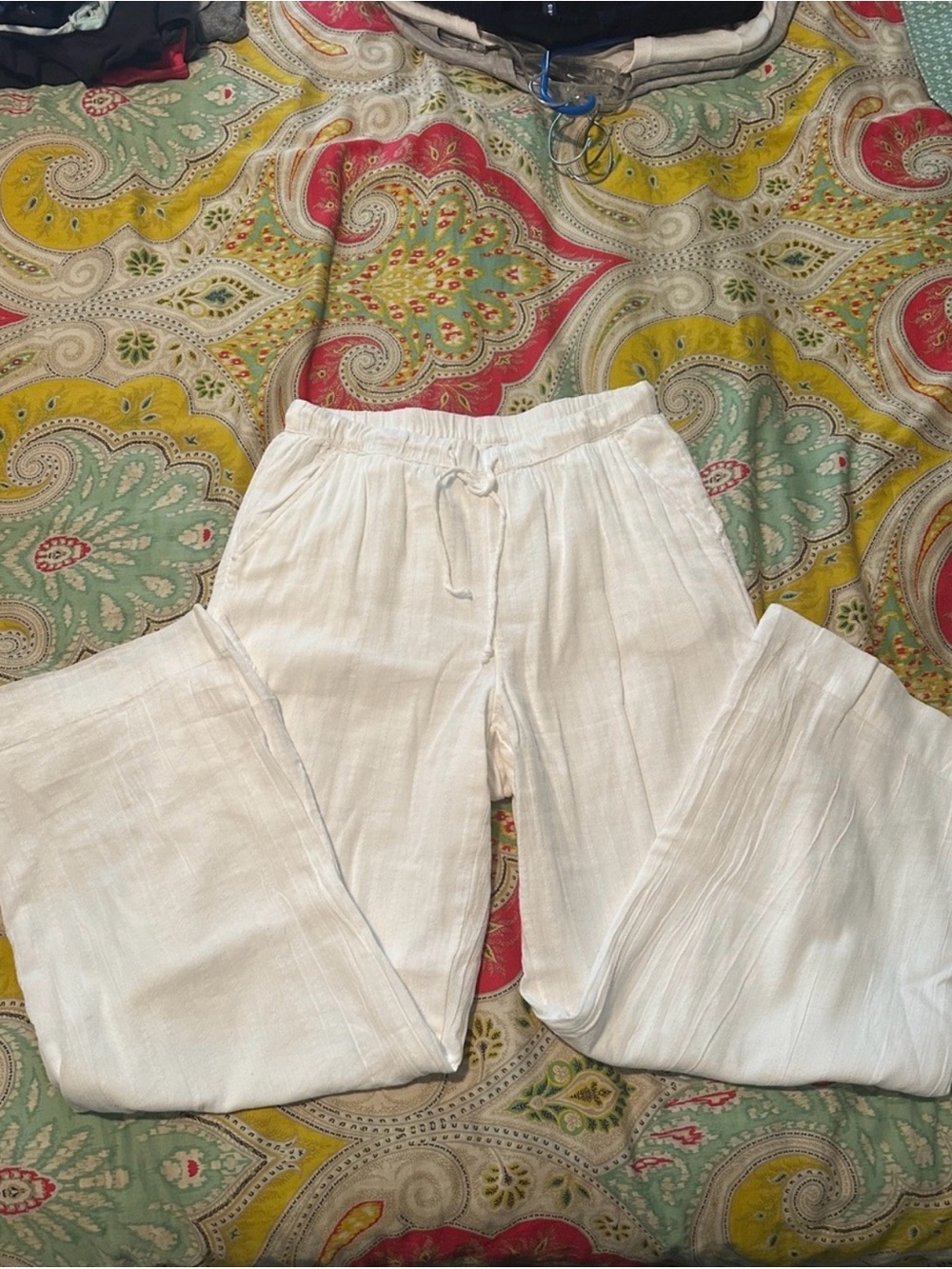 American Eagle Outfitters White Linen-Blend Wide Leg Pants